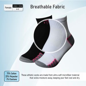 Toe Trends Women's Cotton Blend Crew Socks (6 Pairs) - Breathable and Soft, Two Colors, Size 6-8, Black/Gray/Pink, 6-8 Short